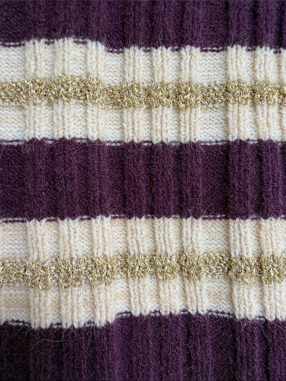 NWT Ann Taylor Purple/Gold Striped Ribbed Knit Turtleneck Sweater Size Small - Picture 4 of 11